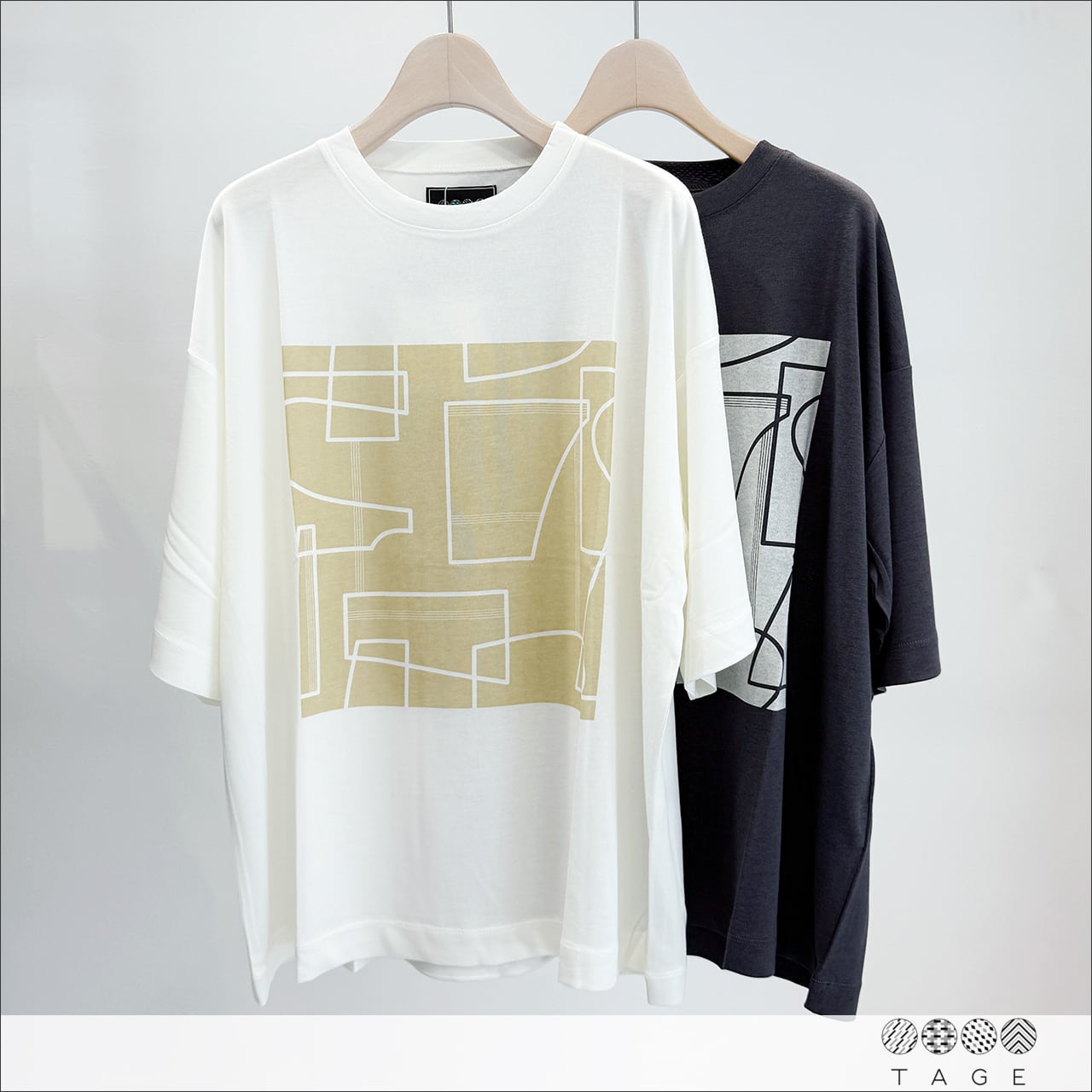 TAGE アートプリントバギーTシャツ 2601-TGCS746 (チャコール/ホワイト