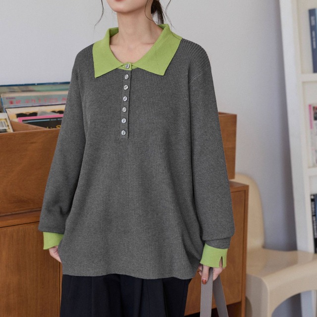 bicolor knit polo shirt　J00399