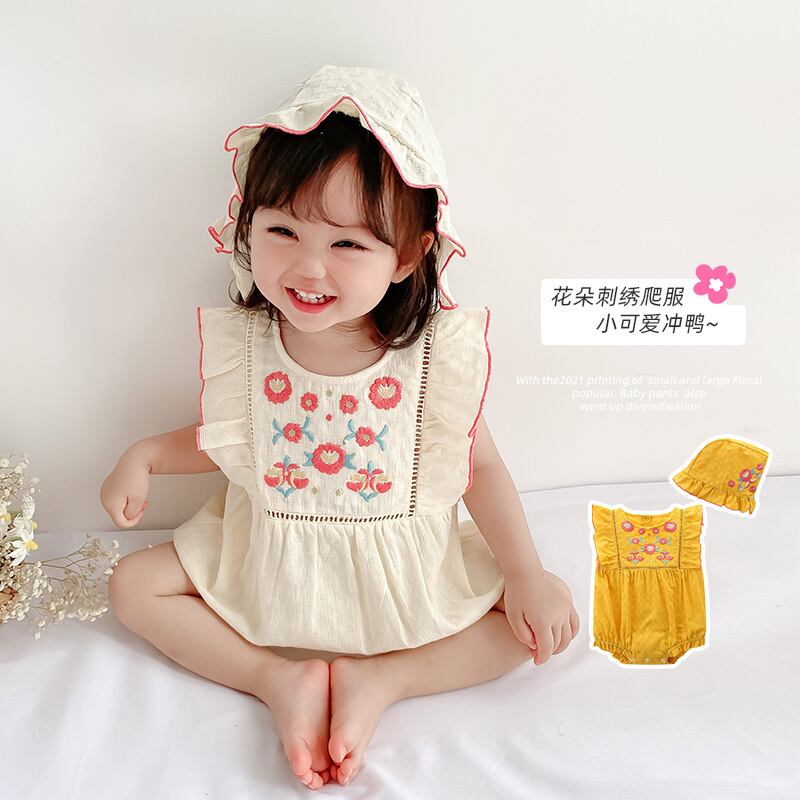 サマートライアングル レッド コットン 刺繍 夏物 フラワーデザイン 超面白いベビーショップ68199435070