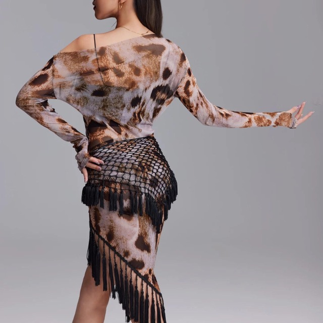 カウルネックドレープ レオパード トップス 1col　D00619