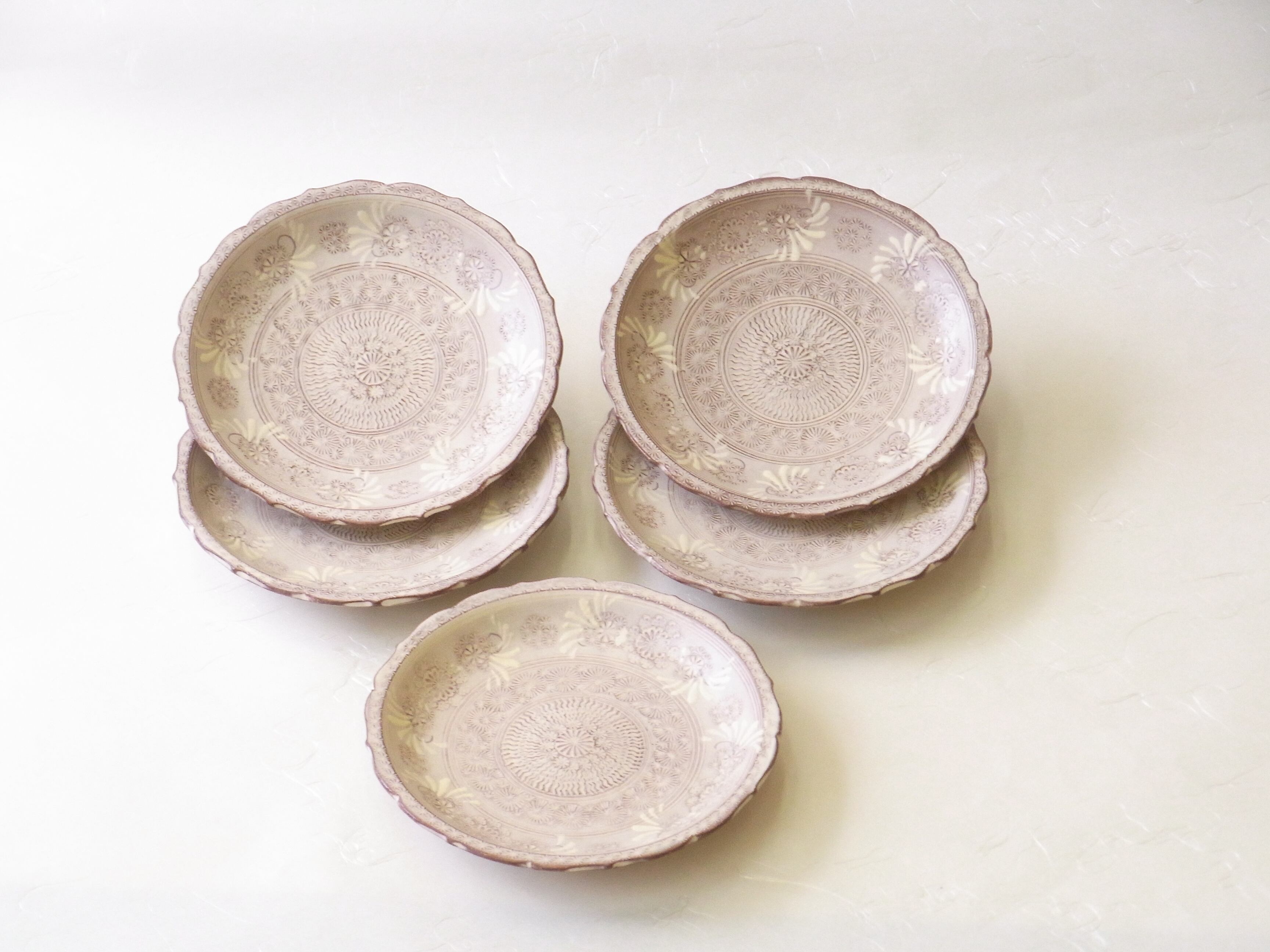 染付輪花和皿5枚陶楽作