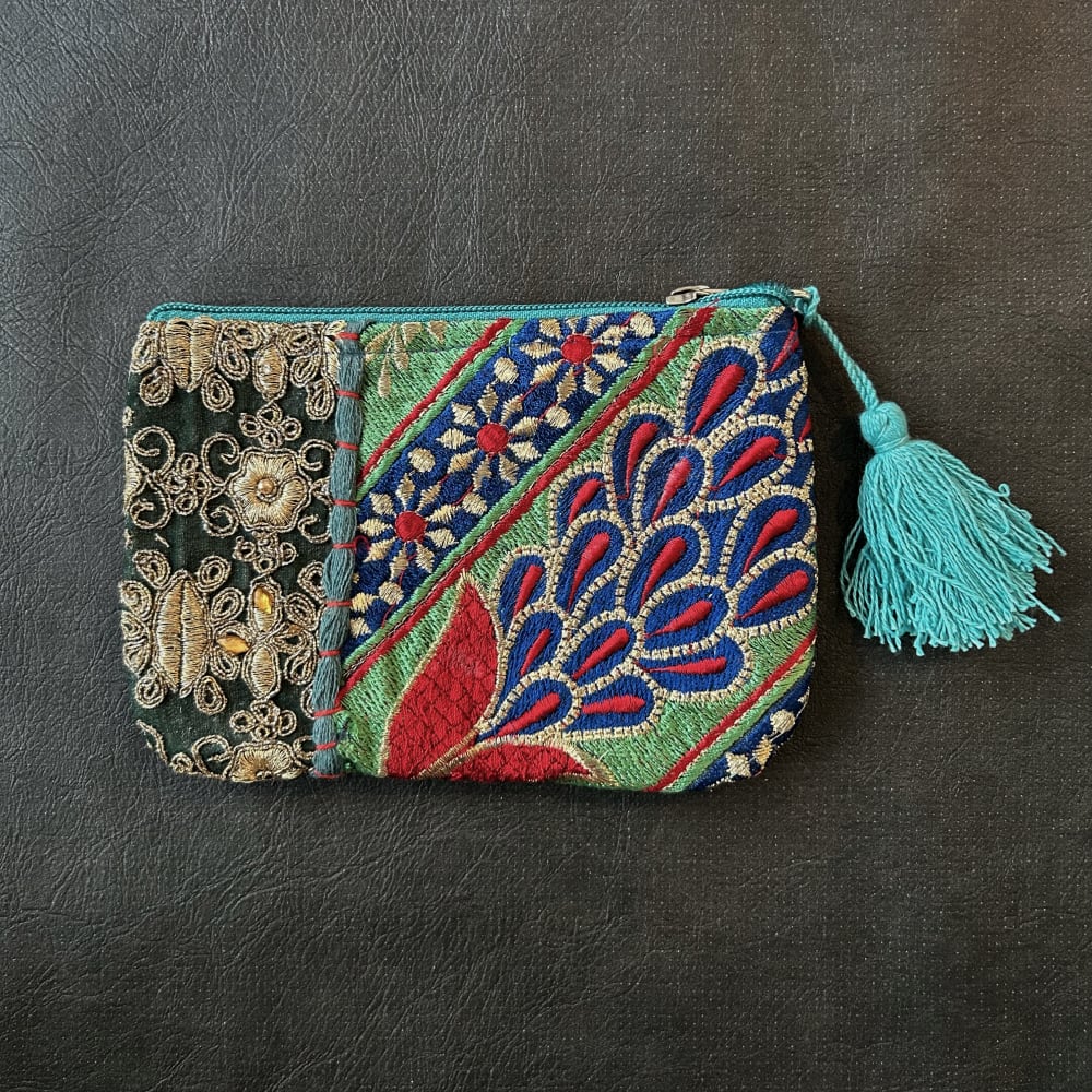 刺繍パッチワークポーチ カンバディア グリーンB | アジアの手仕事雑貨
