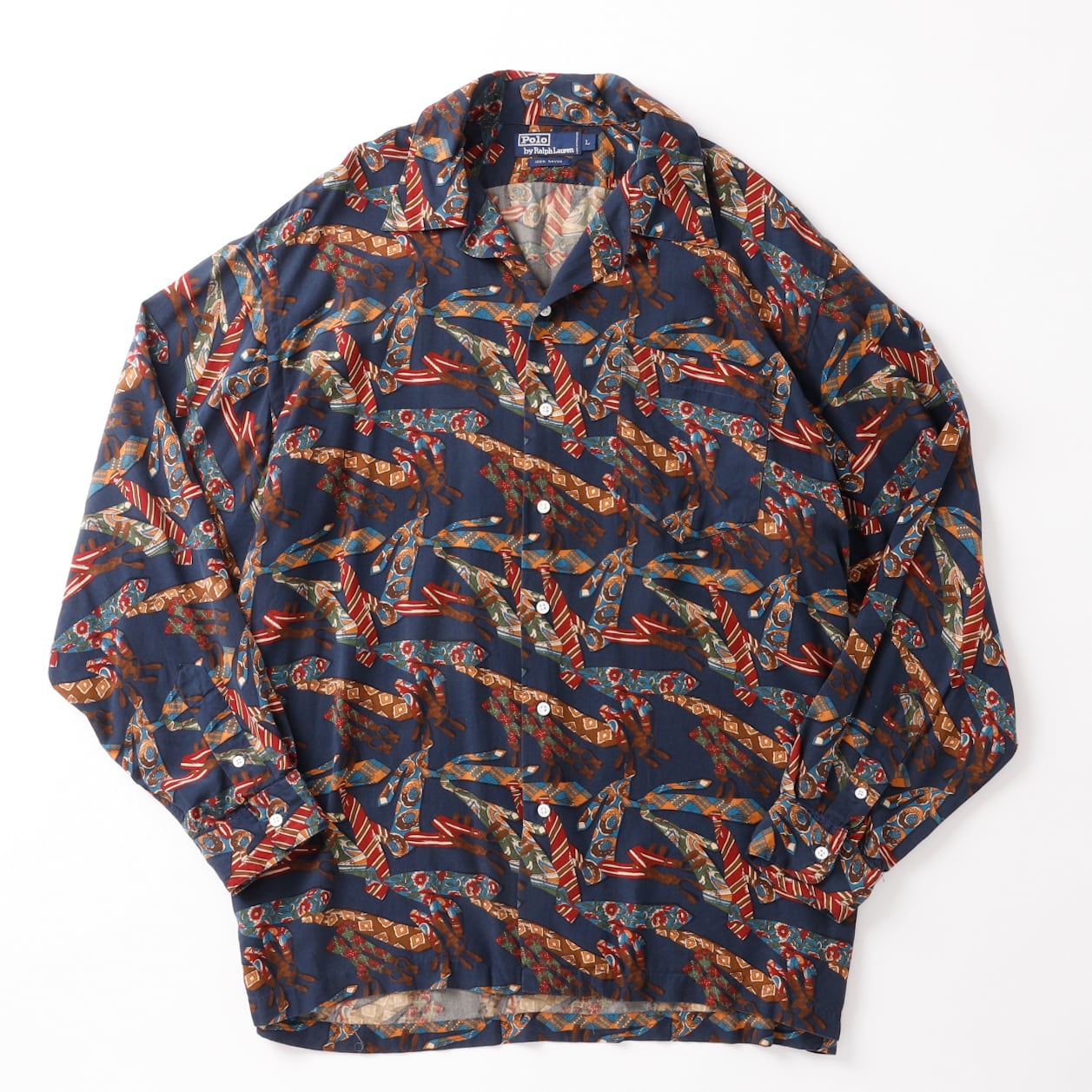 90s Ralph Lauren Shirt CALDWELL 長袖 ミント L 極美品】90s Ralph Lauren special rayon open collar shirt big