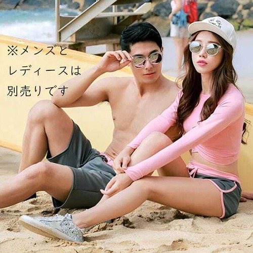 レディース水着 セパレート 長袖 ラッシュガード 2点セット ショートパンツ スポーティー 紫外線対策 日焼け防止 UVカット 露出控えめ 体型カバー スタイルアップ 美シルエット おしゃれ 可愛い カップル ペアルック リンクコーデ　w9150