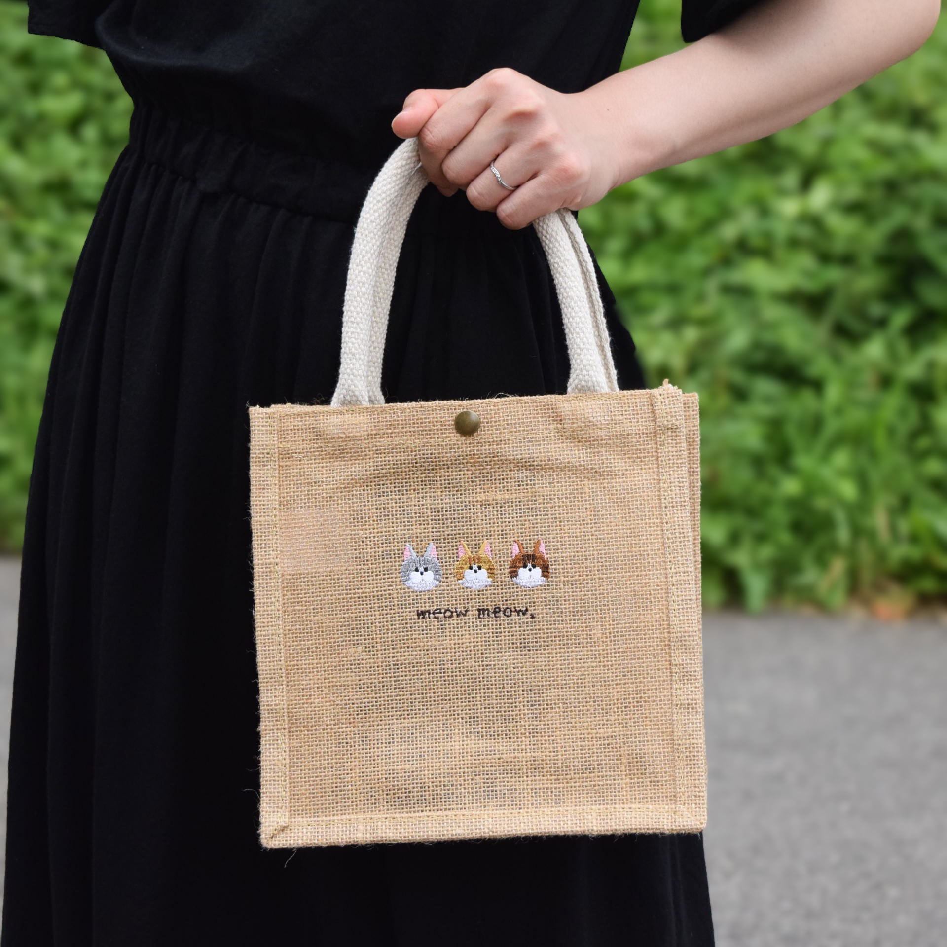 猫が選べる！刺繍ジュートバッグ 《ミニ》 ショルダー 2way ねこ かご