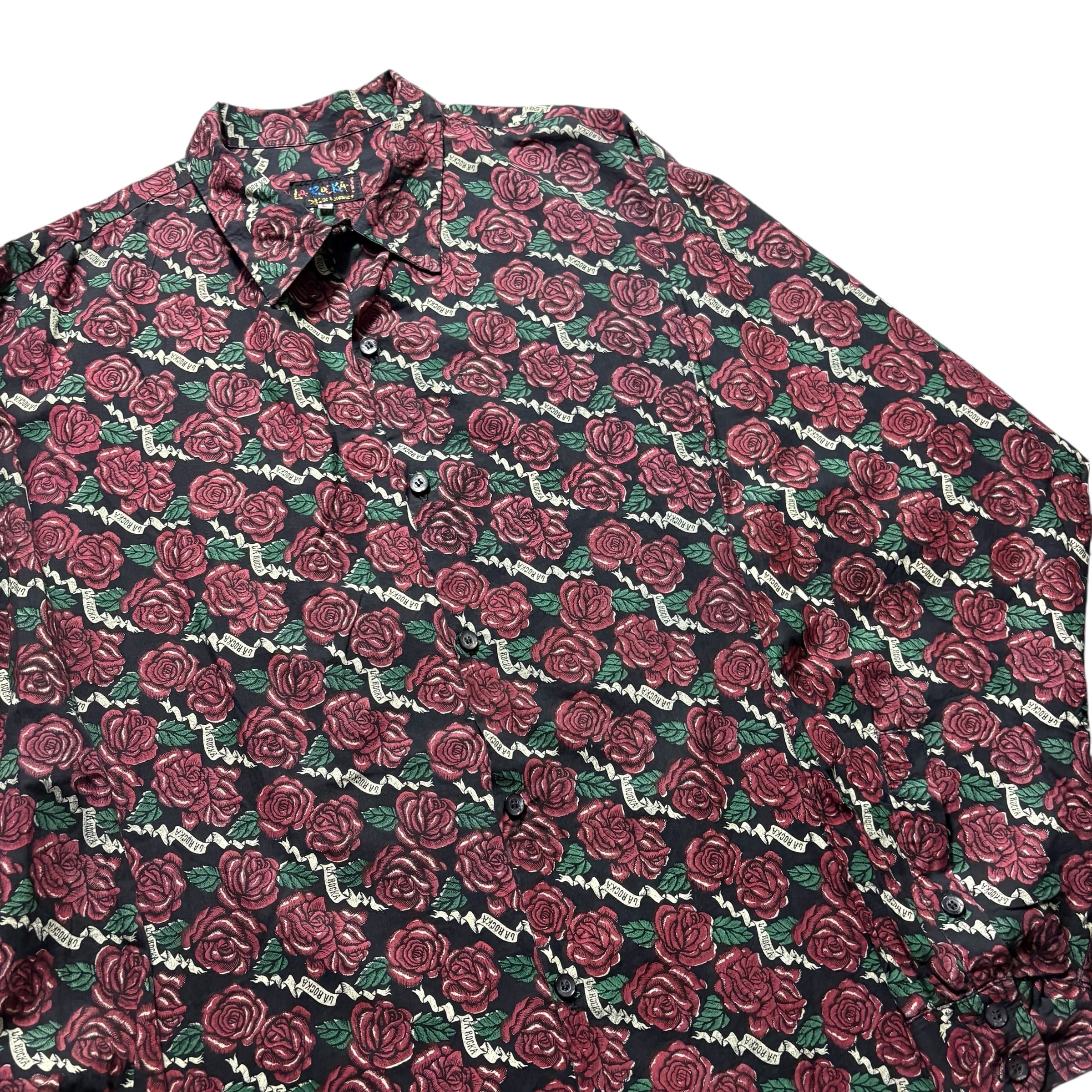 LA ROCKA! rose print cotton loop collar shirt | NOIR ONLINE