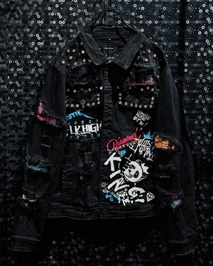【ÆIEM】END USER CUSTOM “Diamond Punk” studs & color boro damaged denim jacket