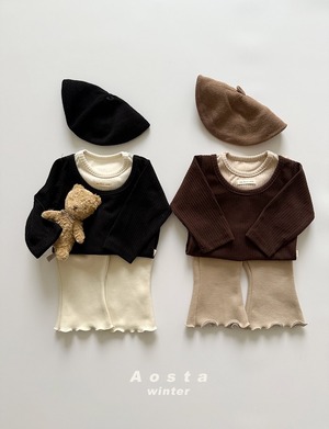 【Aosta】 レイヤードT／ブラック×アイボリー（70–110cm）
