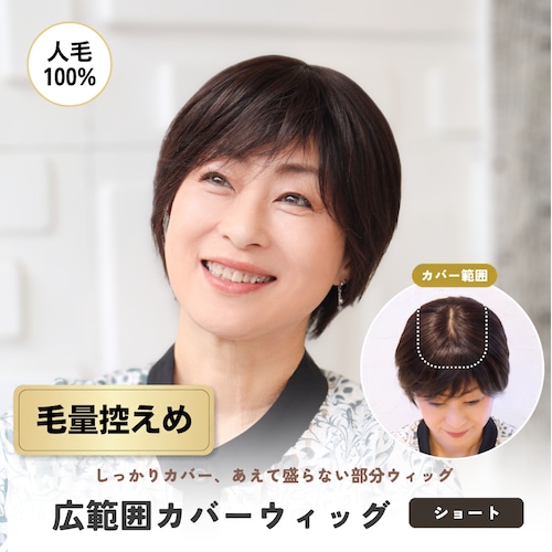 【医療用ウィッグ】 人毛100％ 広範囲カバーウィッグ【毛量控えめタイプ】 ショート用 (大きめ12×16cm) |フル卒 部分ウィッグ 自然な薄毛・白髪隠し ヘアピース