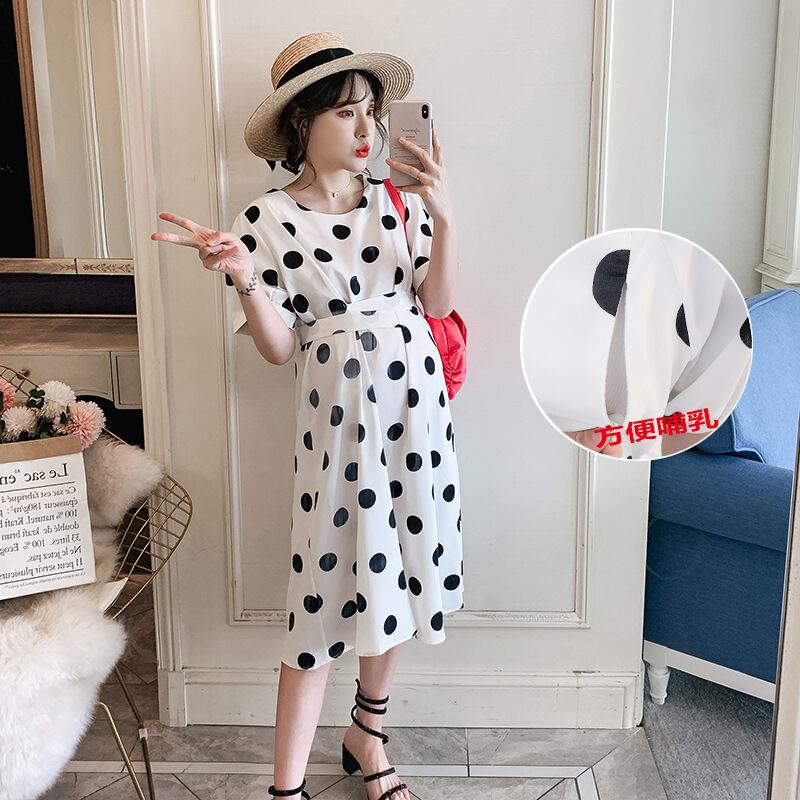 【新作】【送料無料】 マタニティウェア2020夏の新しいファッションシフォン水玉ドレス小さな新鮮な中程度の長さの産後の看護ドレス-アリババ サマー 夏物 expec296485975002
