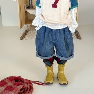 ゆるっと半端丈デニムパンツ（ブルー／ブラック）ADBB 2026春｜80-130cm｜ボトムス｜ショートパンツ｜短パン ［取寄］