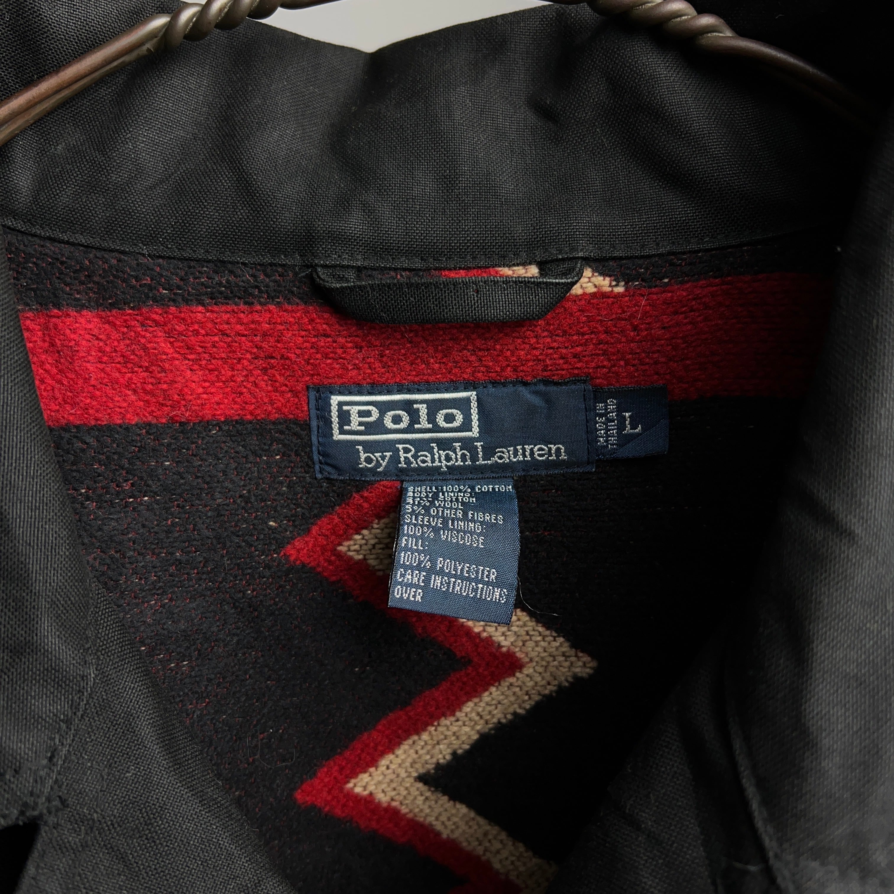 90's “Polo by Ralph Lauren” Oild Hunting Jacket SIZE L 90年代 ラルフローレン  オイルドハンティングジャケット ブラック ネイティブ柄【0929A87】【送料無料】