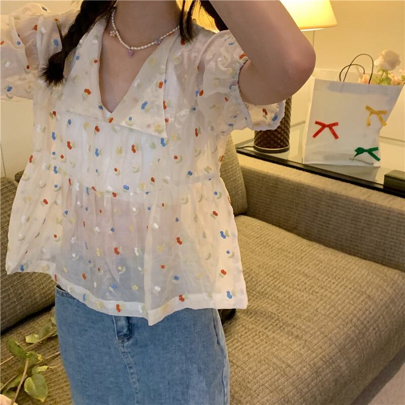 フローラルシャツ サマーショート半袖スリーブトップス ハーフスリーブ 大人ガーリー スウィート キュート カジュアル 夏物 花柄 ブラックストロベリース61210185765