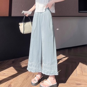 【送料無料】 ワイドパンツ 4色 フレア Aライン ガウチョ ボトム ロング マキシ フリル 薄手生地 かわいい 大人可愛い 大人女子 綺麗 シンプル カジュアル 大人 上品 おしゃれ お洒落 こなれ感 ラフ コンサバ 着痩せ レディライク 無地 夏 30代 40代 レディース 女性用 デート お出かけ 女子会 お呼ばれ 休日 お茶会 授業参観 着回し 普段使い ファッション コーデ スタイル 楽ちん 体型カバー デイリーユース オーバーシルエット 垢抜け 動きやすい
