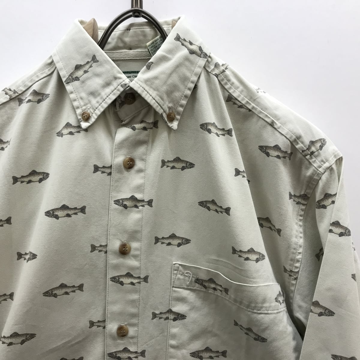 総柄 柄シャツ フィッシュ メンズ 2XL ホワイト シャツ  90s 半袖