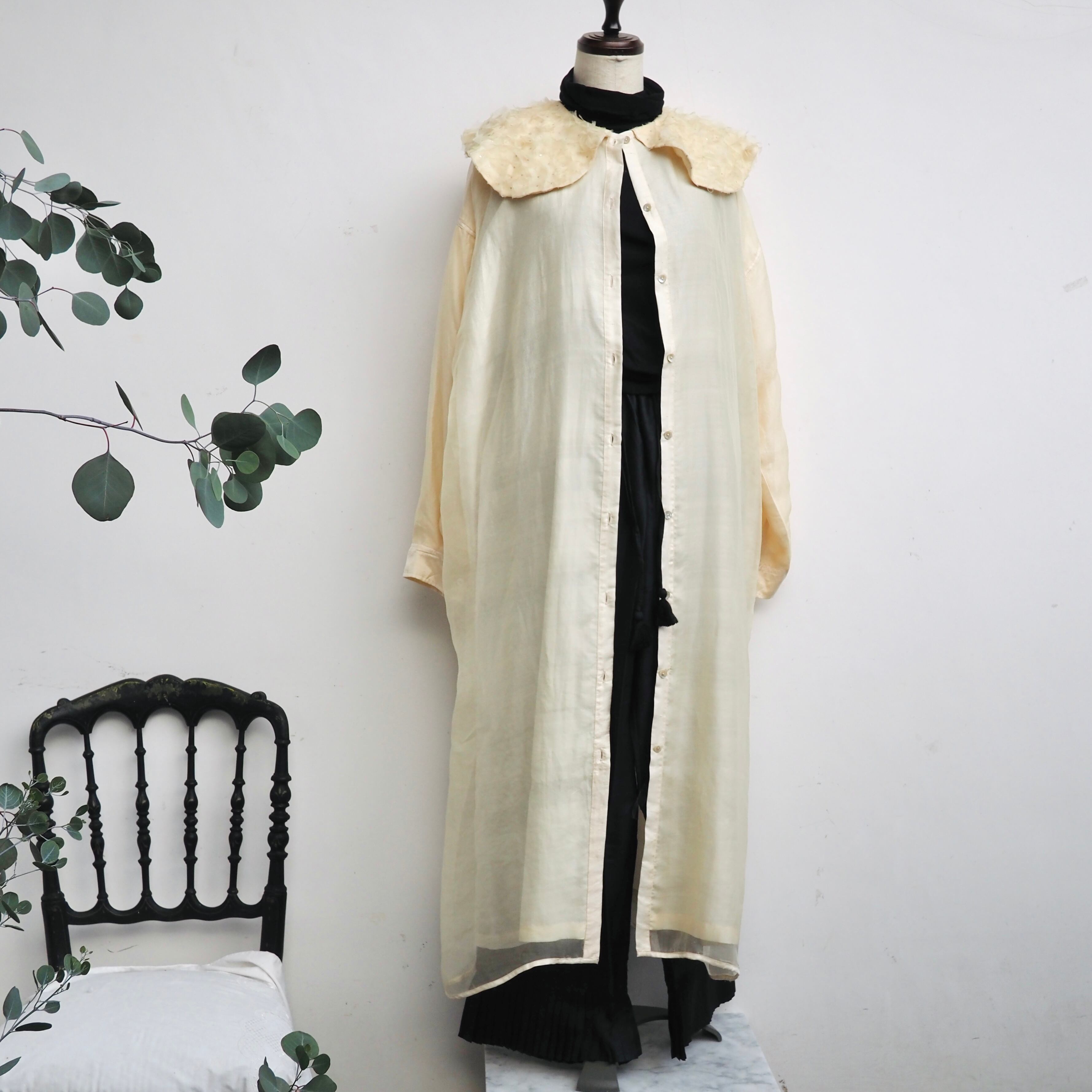 BUNON/Flower Layered Silk one piece coat/シルクワンピースコート