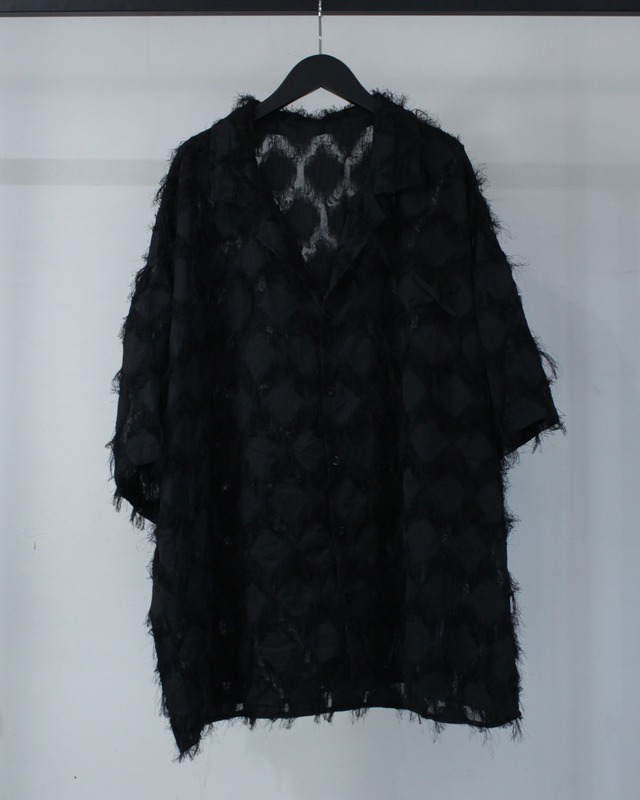 【Caka BLACK】Shaggy Decoration Vintage S/S Open Collar Sheer Shirt