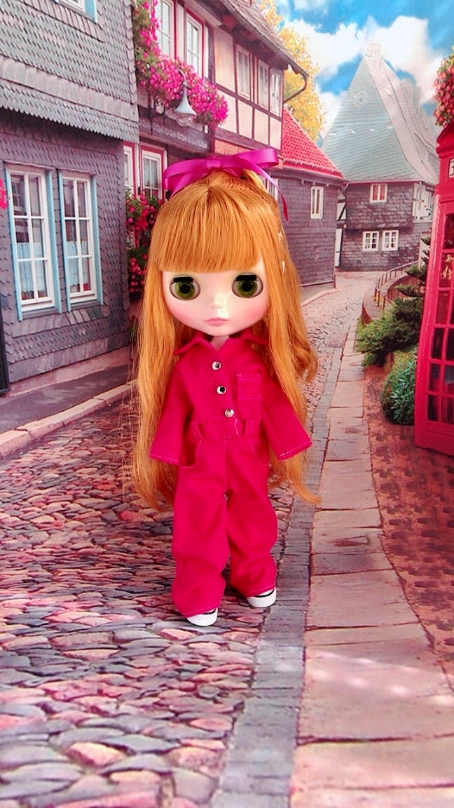 ブライス☆リカちゃん☆ツナギ オーバーオール☆ベリーピンク☆ドール