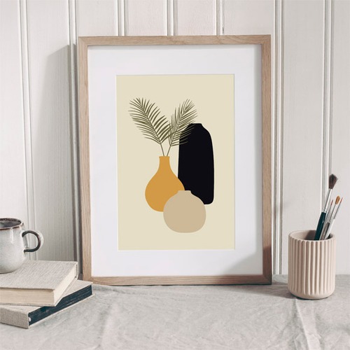 花瓶とヤシ / ポスター 写真 セラミックポット ミニマル シェイプ クリエイティブ イラスト イエロー 壺 vase
