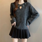 knit shiny button tops / l0997