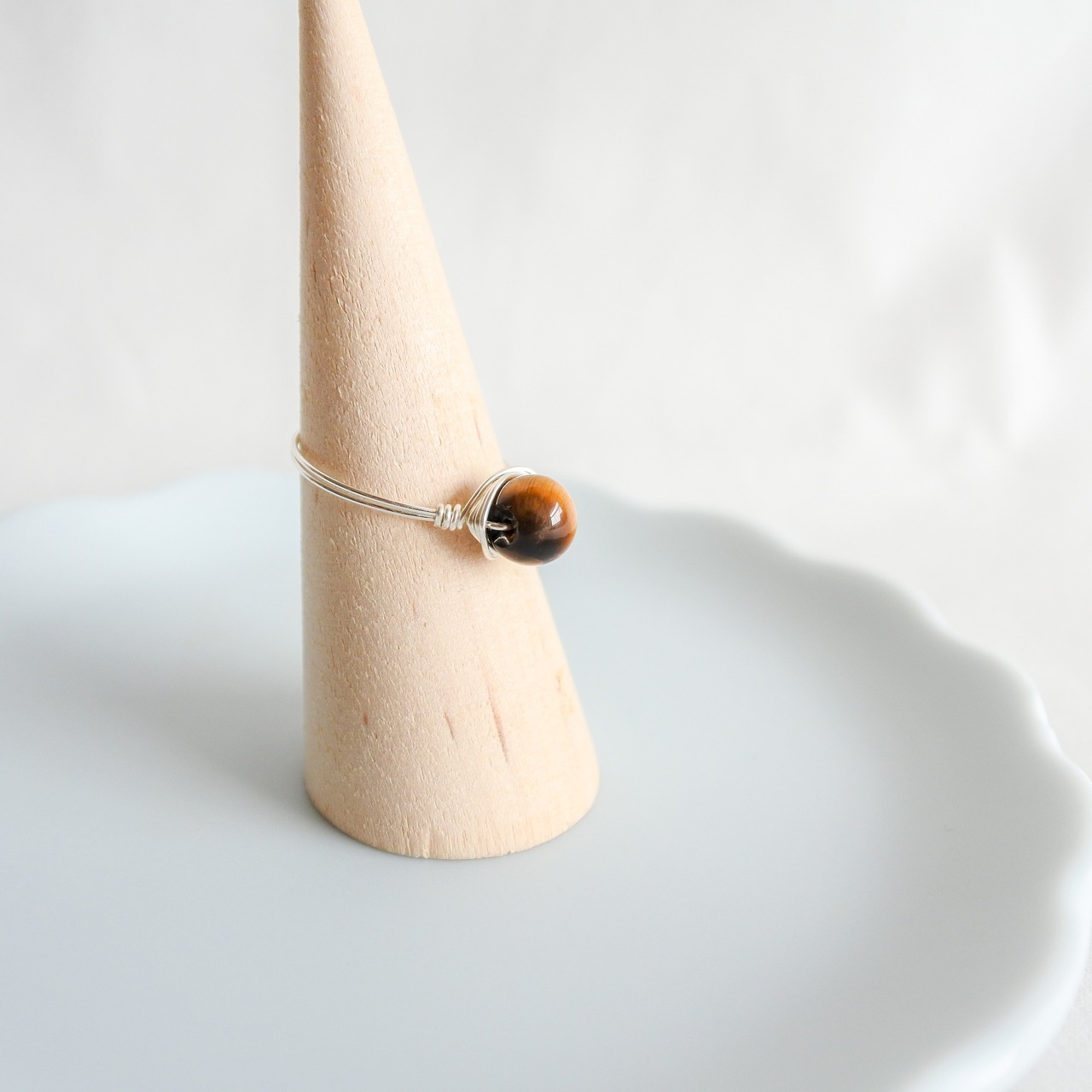 タイガーアイ　こつぶ　シルバーの指輪