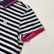 adabat アダバット ボーダー柄 半袖 ポロシャツ サイズ 40 /レディース/ホワイト×ネイビー/ゴルフ/ワールド/日本製