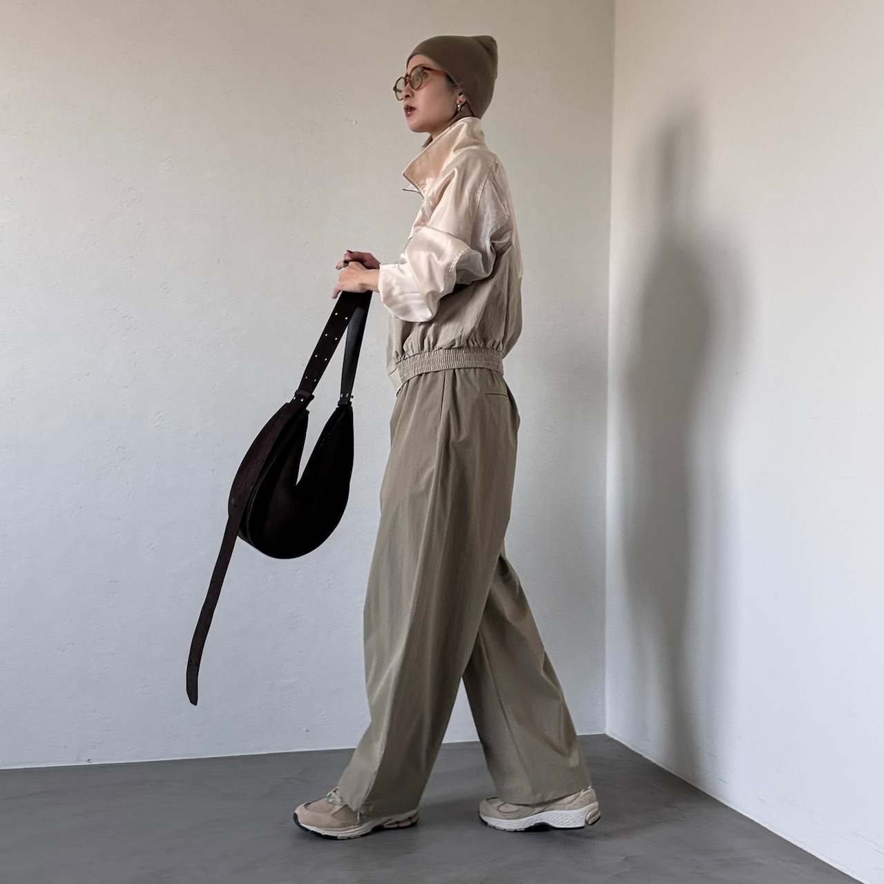 異素材切替スタンドカラーBZ/ライトベージュ