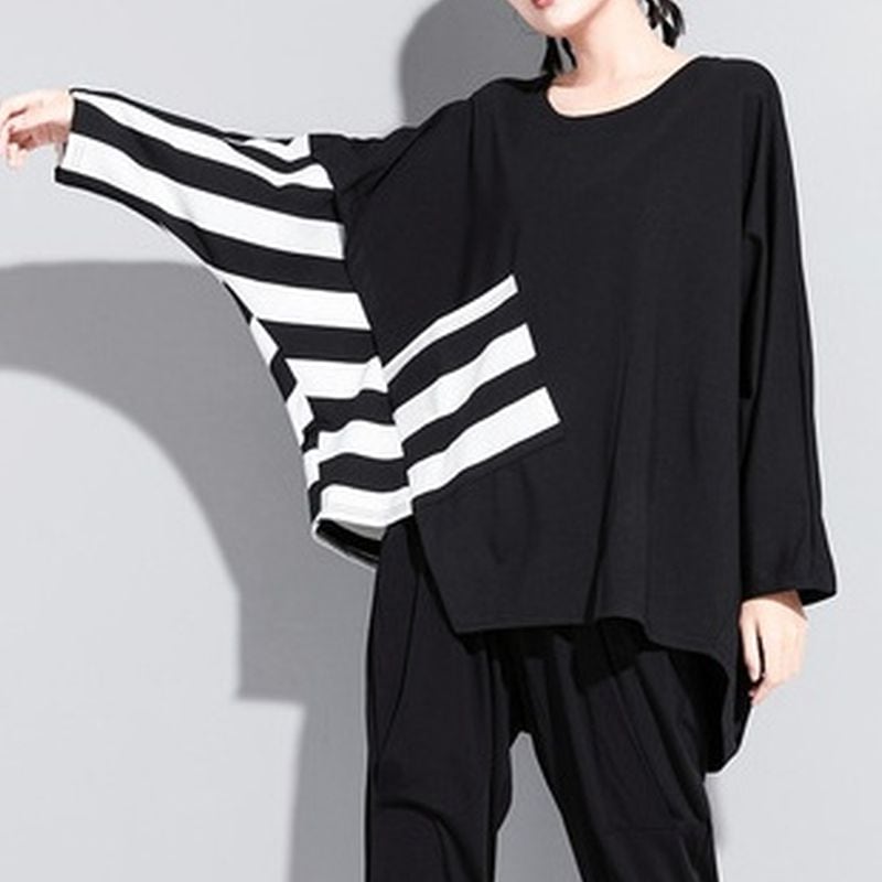 ゆったりワイドストライプ長袖Tシャツ T0213