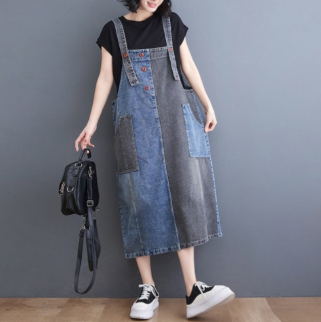 Dress 流行に流されない切り替えデニムワンピース大きいサイズ M 6487 Nanastyle