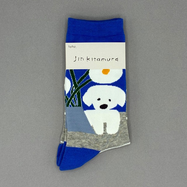 【JIN KITAMURA】北村人 SOCKS WHITE FLOWER & DOG 白い犬と花