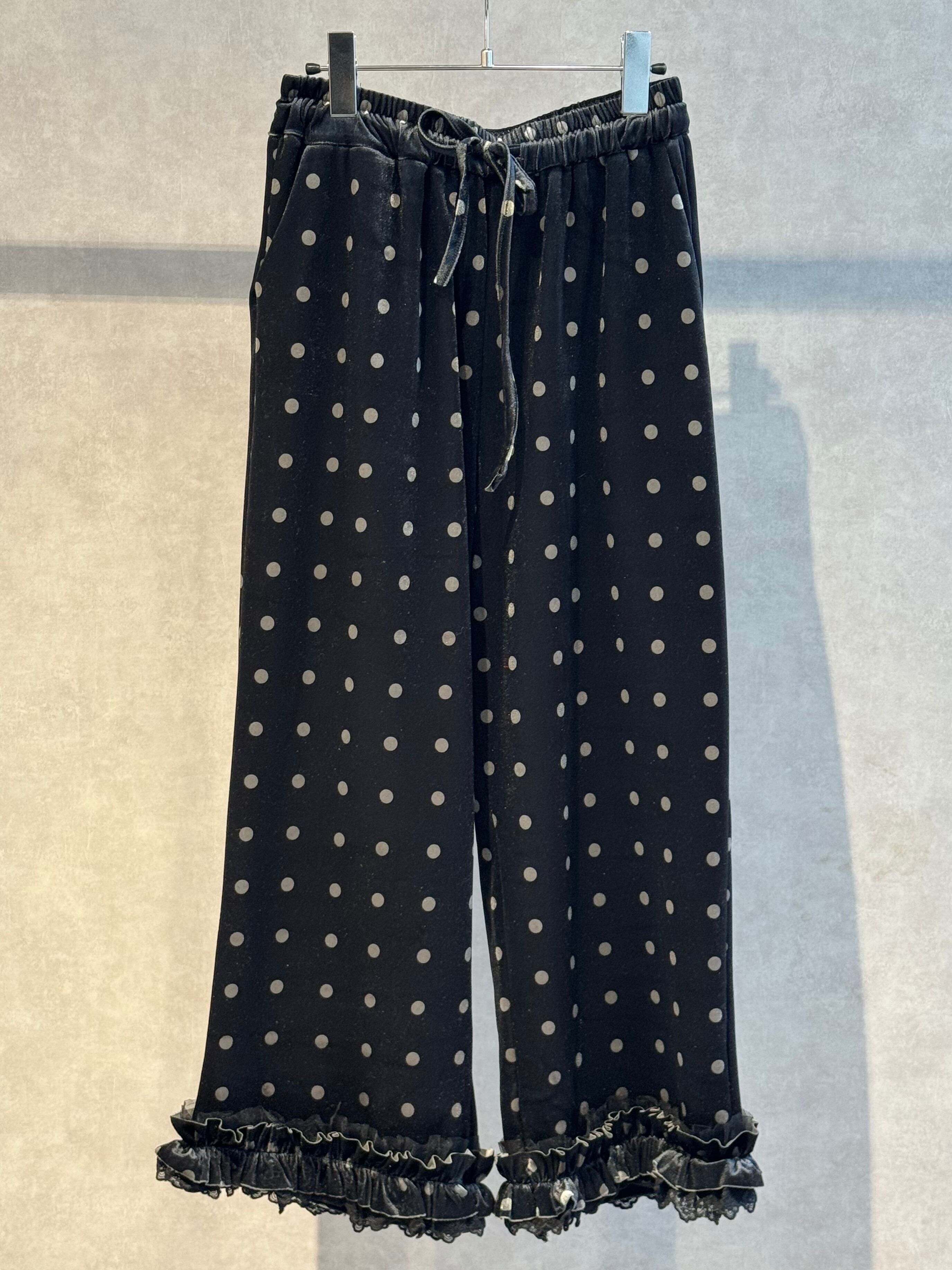 dot pattern frill lace velours pants