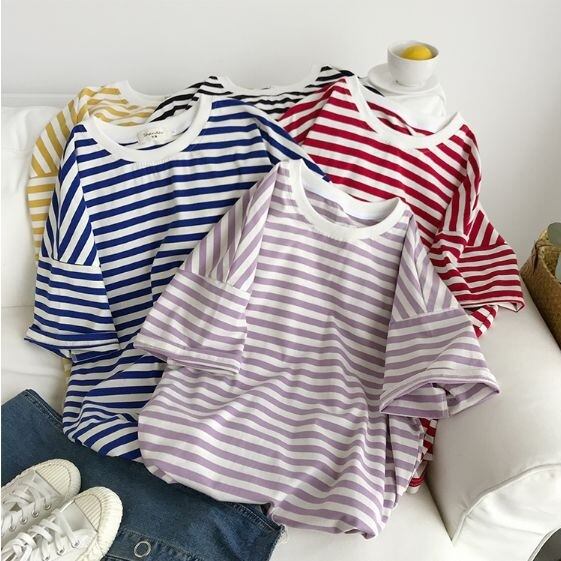 全4色 Tシャツ ボーダー バイカラー ラウンドネック ゆったり