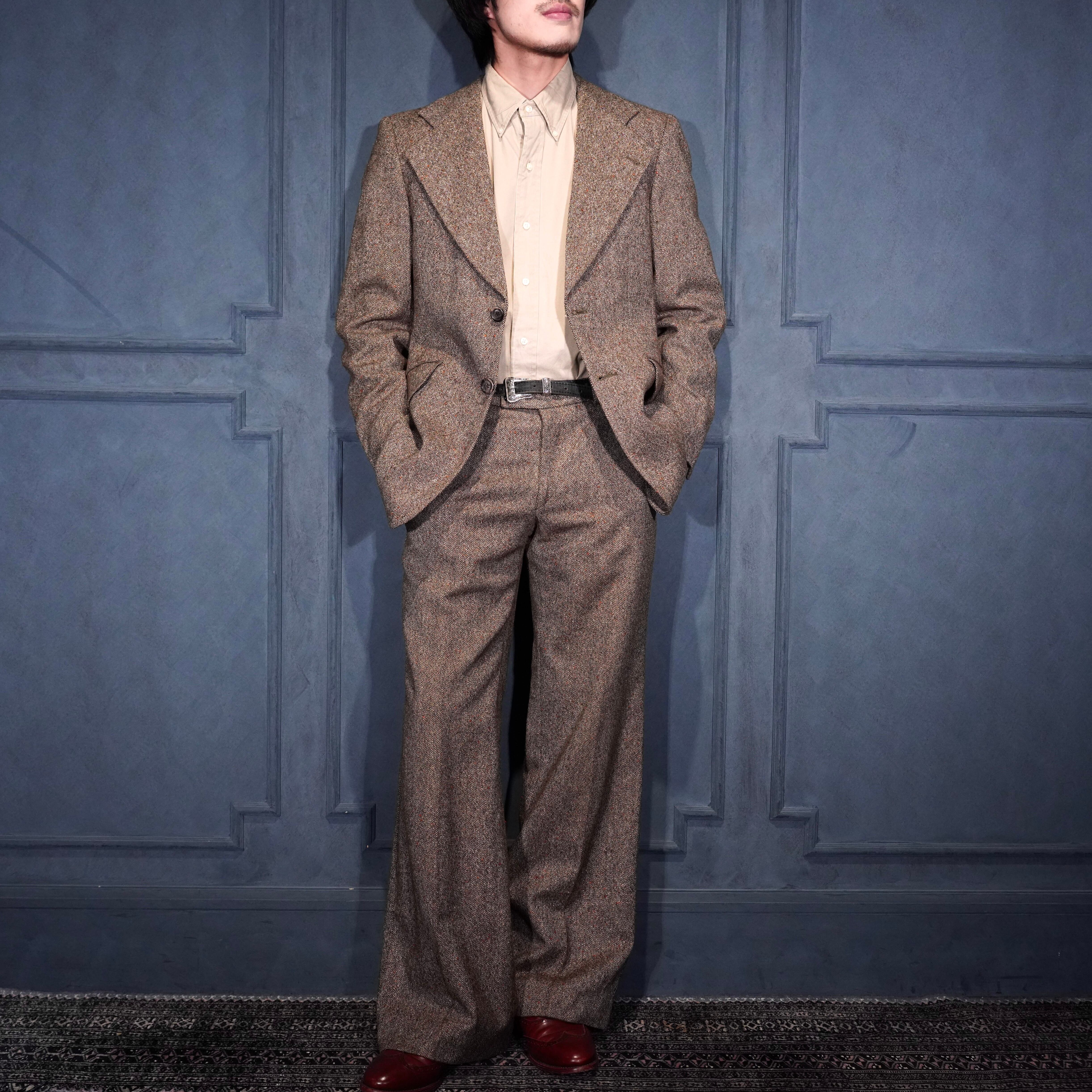 EU VINTAGE TREVIRA NEP TWEED FLARE PANTS SET UP SUIT/ヨーロッパ