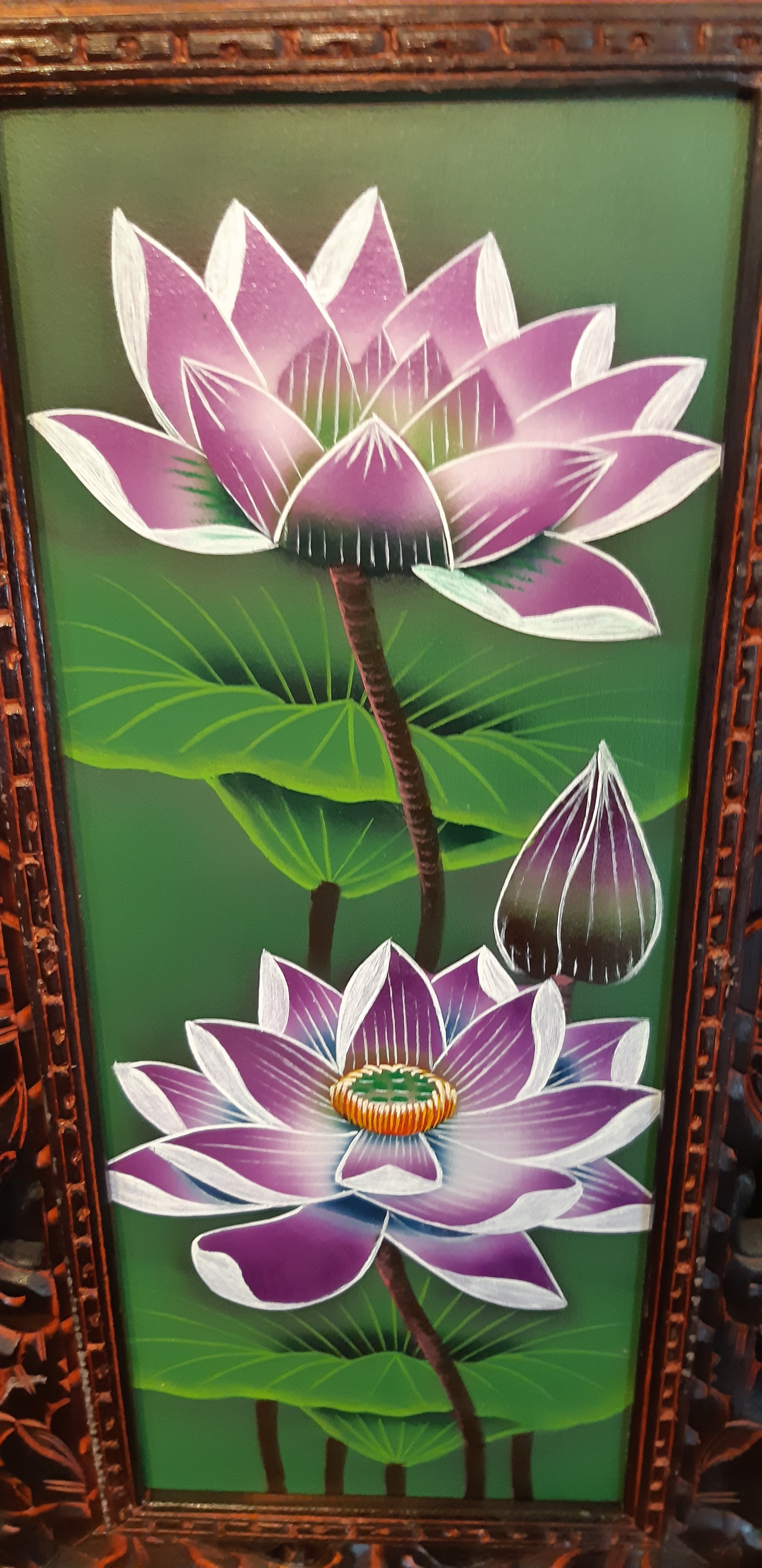ハスの花のアクリル画(額付き) | PAY ID