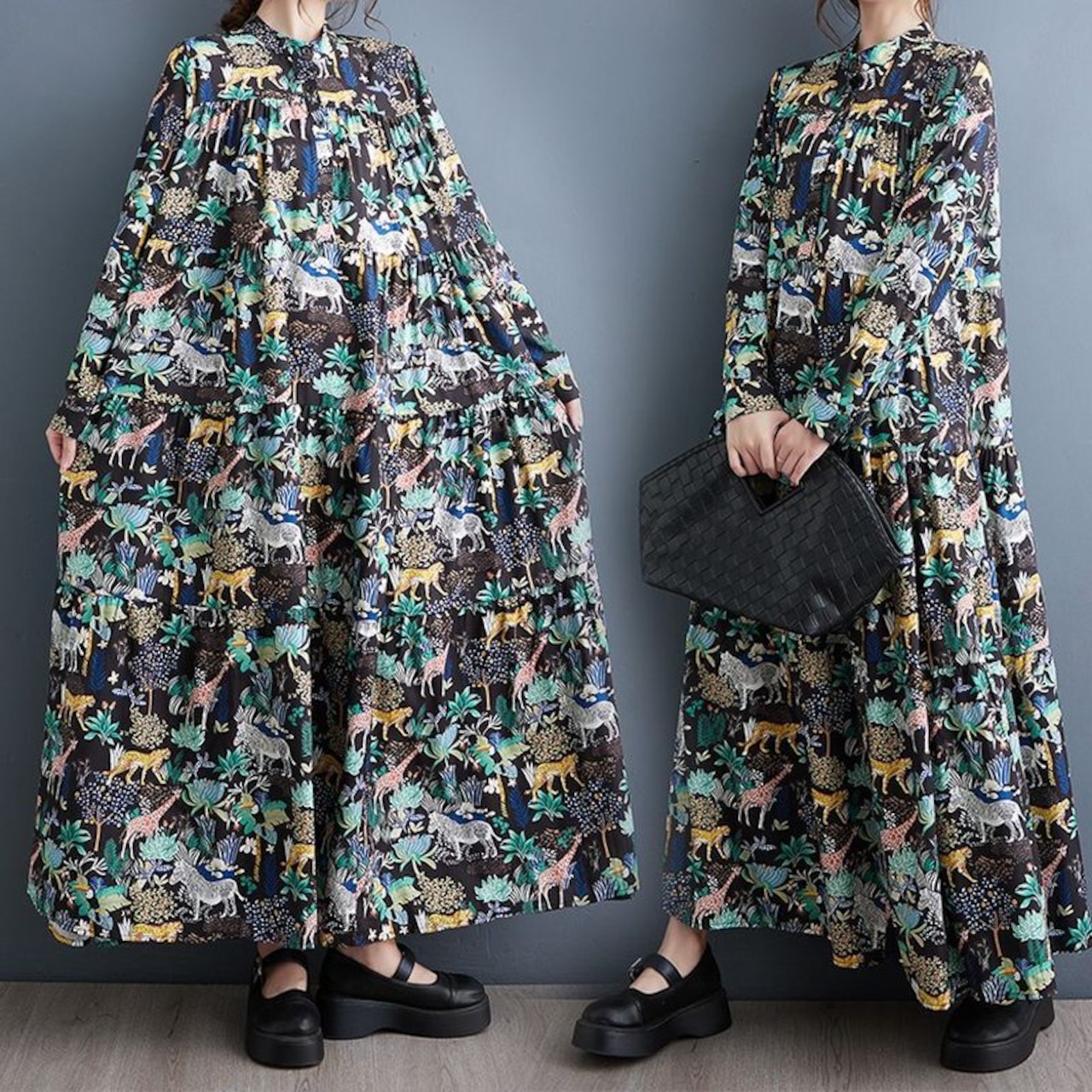 アニマルプリント マキシ丈 ワンピース 00126