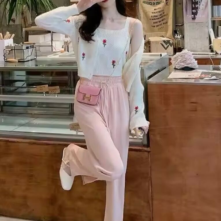 フラワーステッチカーディガンセット