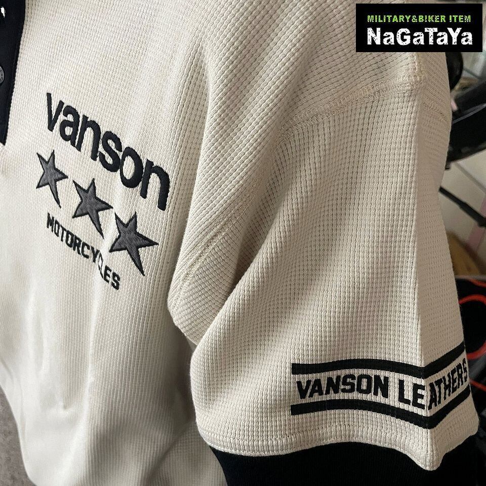 VANSON バンソン ワンスターロゴ刺繍 サーマル ヘンリーネック 半袖T