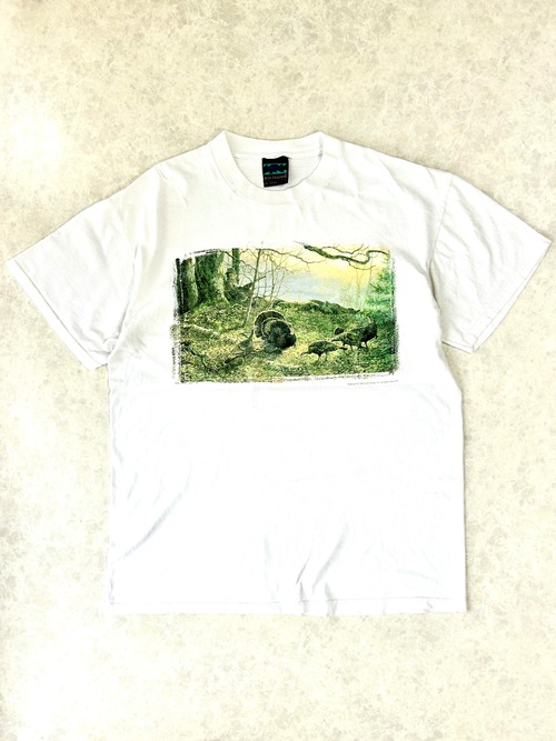 90s BLUE DOLPHIN DESIGNS Wild Wings アニマル ハンティング ワイルドターキー プリントTシャツ ホワイト