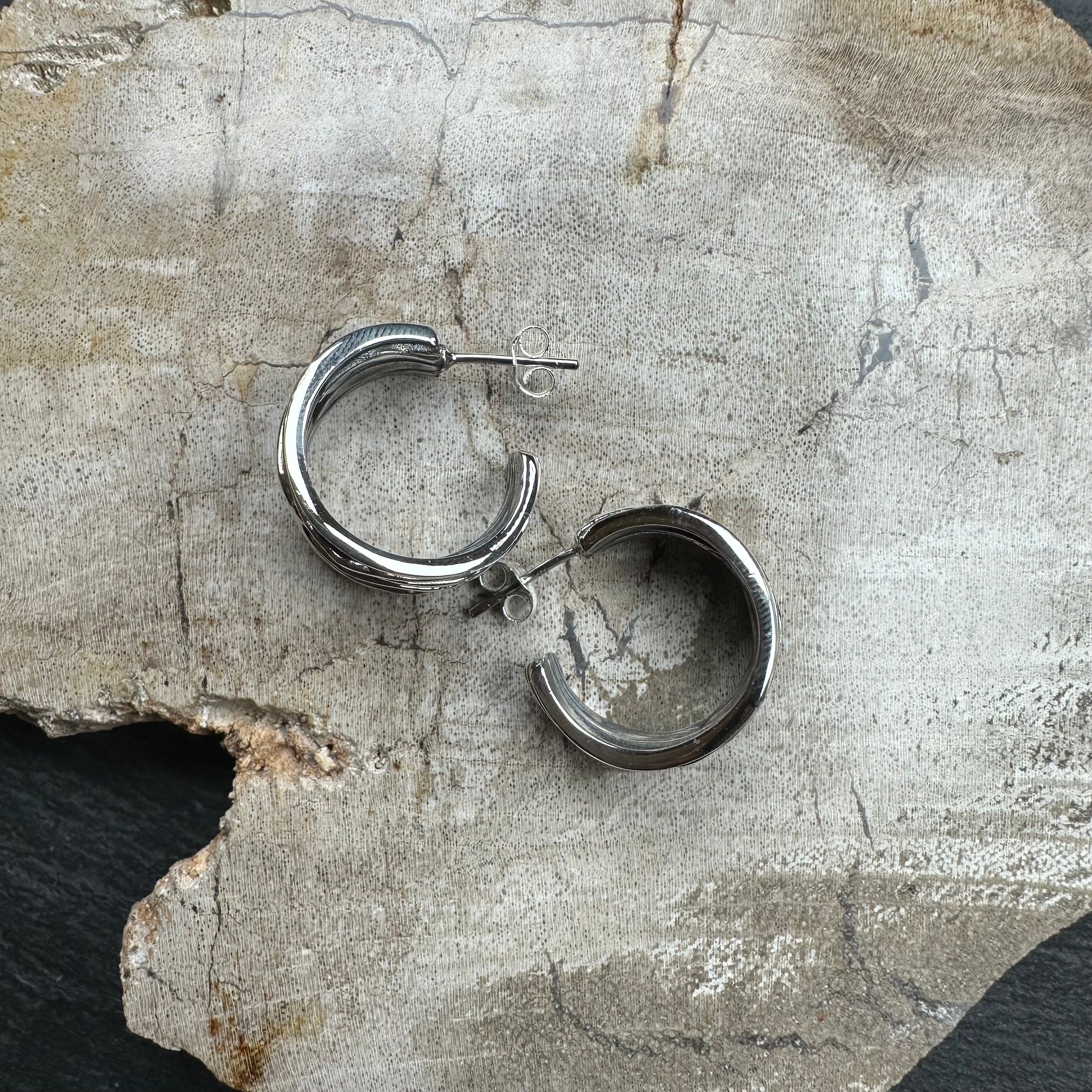 シルバー925 silver ヘビーデザインフープピアス/軽研磨仕上げ