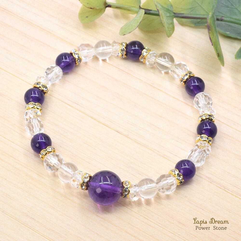 恋愛成就・家庭円満のお守り | アメジストと本水晶のパワーストーン ブレスレット