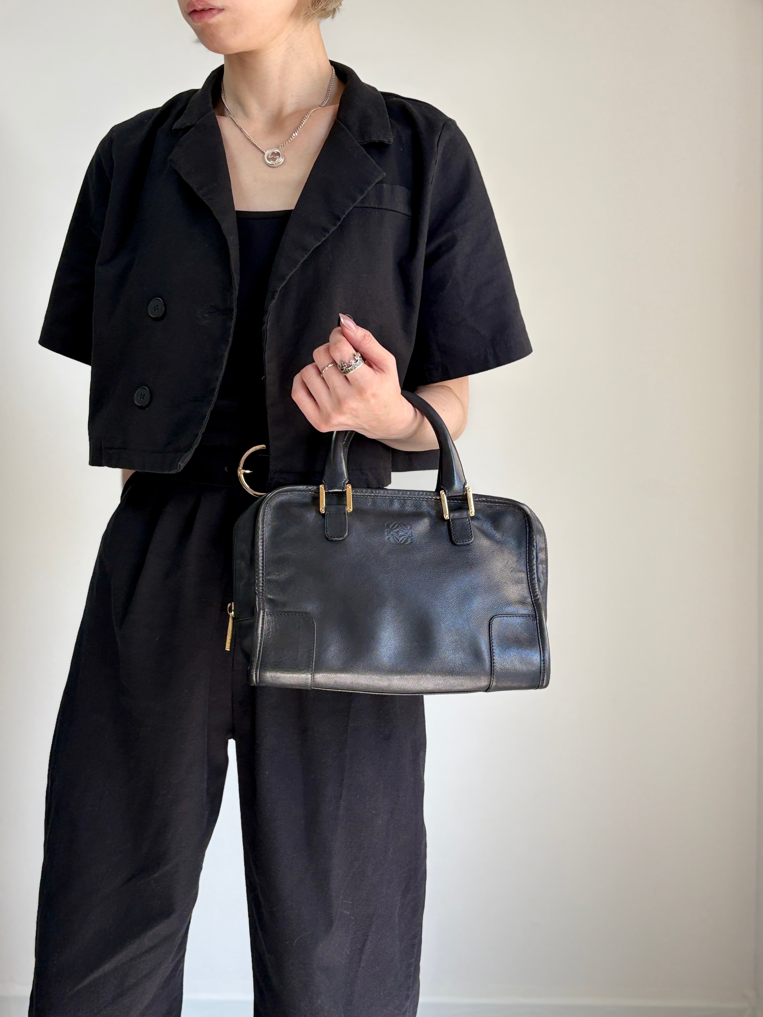 LOEWE ロエベ アマソナ28 ハンドバッグ ブラック アナグラム レザー ボストンバッグ vintage ヴィンテージ オールド bda233