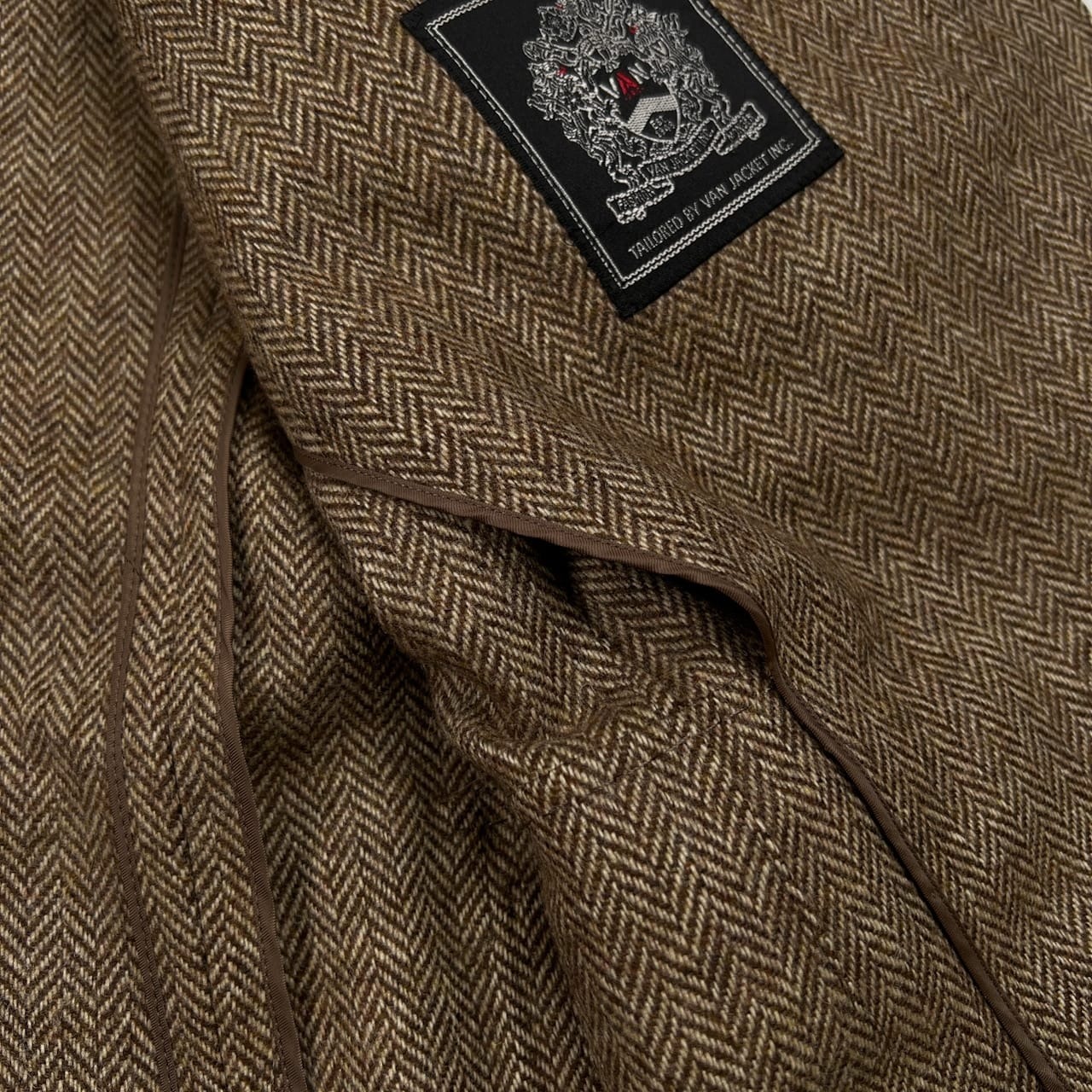 VAN JAC ヴァンヂャケット 英国製Robert NOBLE生地 ヘリンボーン ツイード ジャケット サイズ M /段返3B/メンズ/ブラウン系