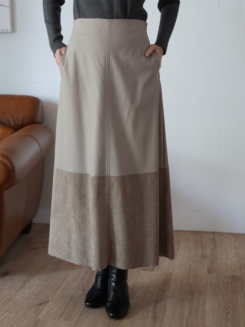 【SALE】273s. PRIORITY /プライオリティ 異素材バイカラースカート (グレージュ)(P57041BF)