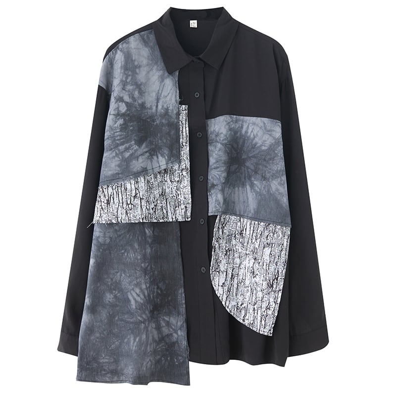 Chic Patchwork Long Shirt / シック パッチワーク ロング シャツ
