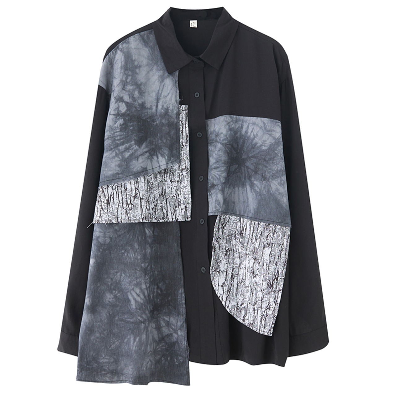 Chic Patchwork Long Shirt / シック パッチワーク ロング シャツ