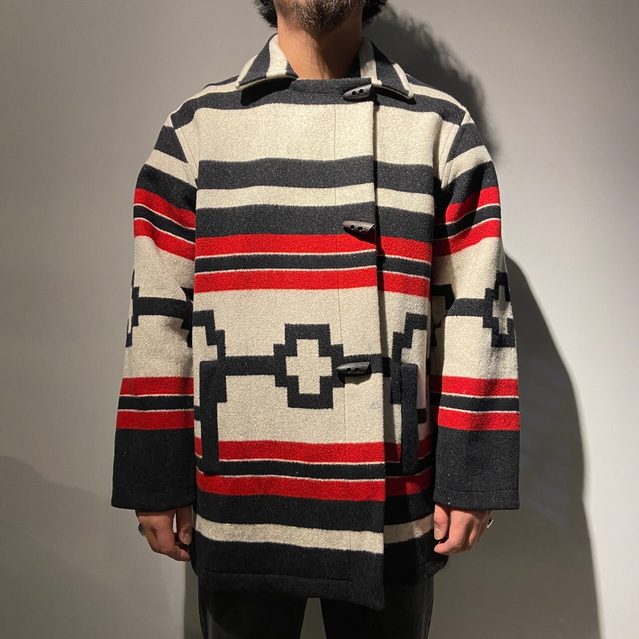 PENDLETON ペンドルトン ネイティブ柄ウールロングコート ネイビー S