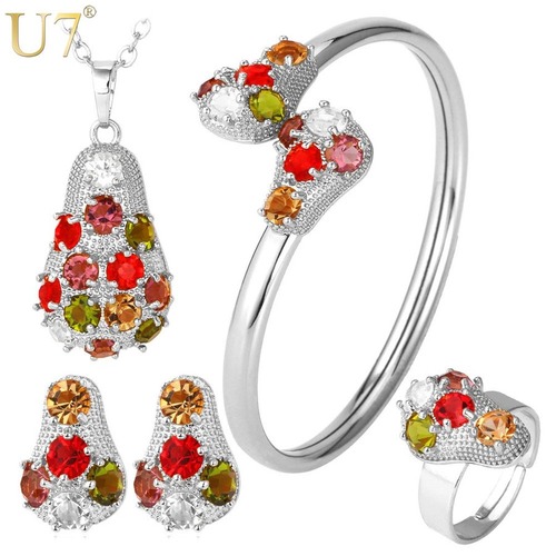 レディース ネックレス ブレスレット ピアス ジュエリーセット クリスタル セット カラー カラフル ラインストーン ブライダル 80001249