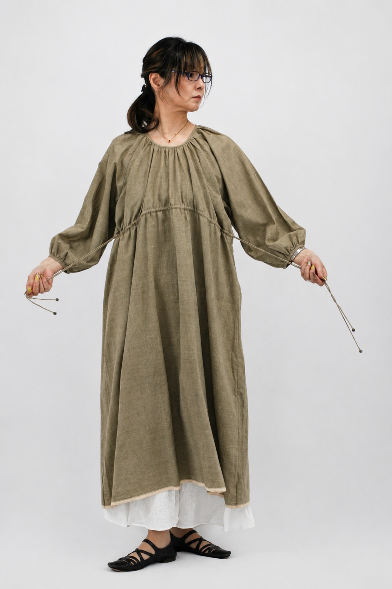 BUNON(ブノン) Khadi Cotton Back Button Dress バックボタンワンピース