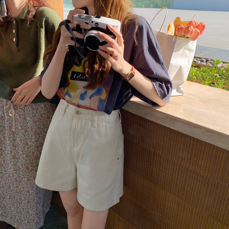 パンツ ウェストジーンズ 薄手ショーツ ルーズワイドレッグ ブルマー ワイドパンツ ビッグFスモールZ韓国88999303008