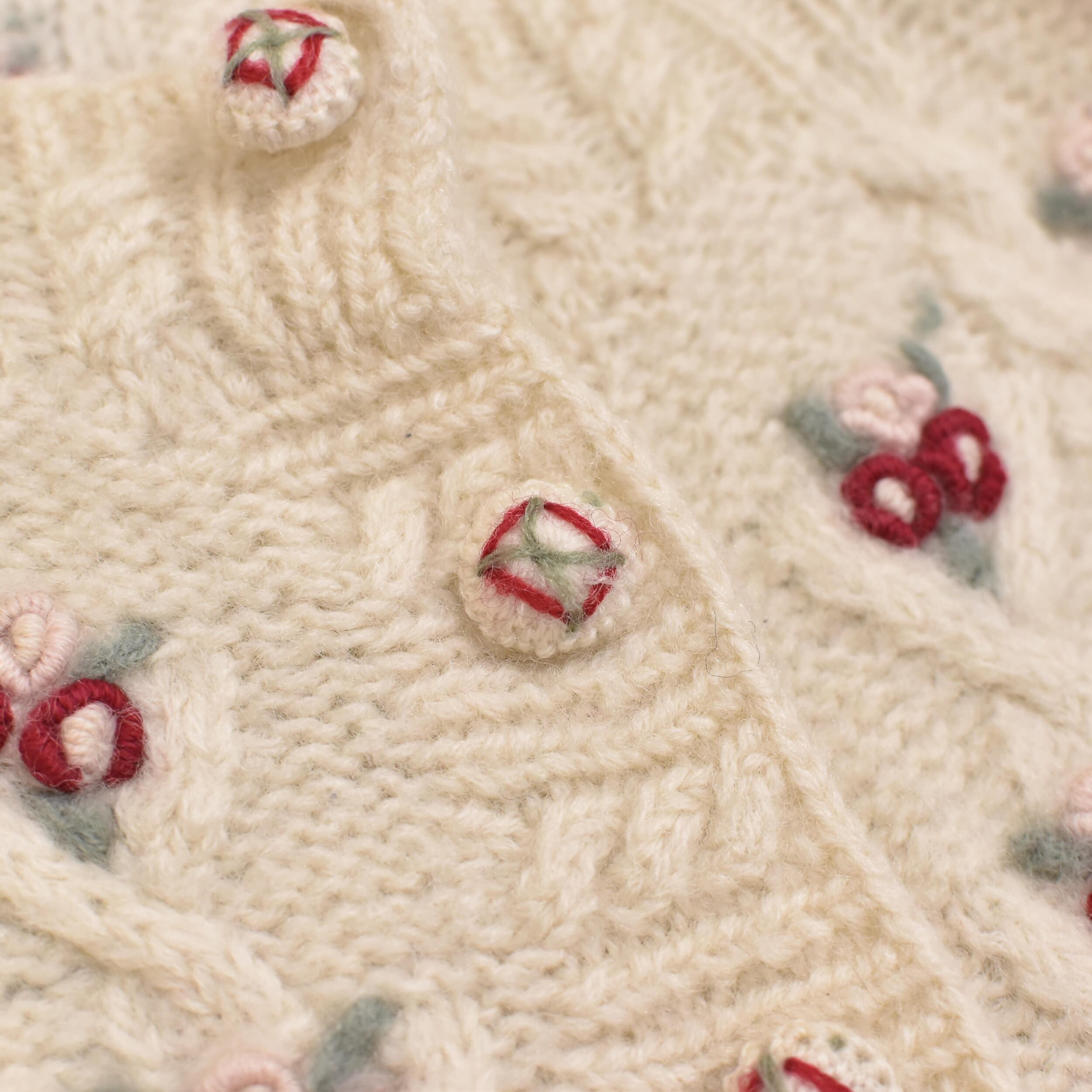 80s～ Flower design aran knit cardigan | 古着屋 grin days memory